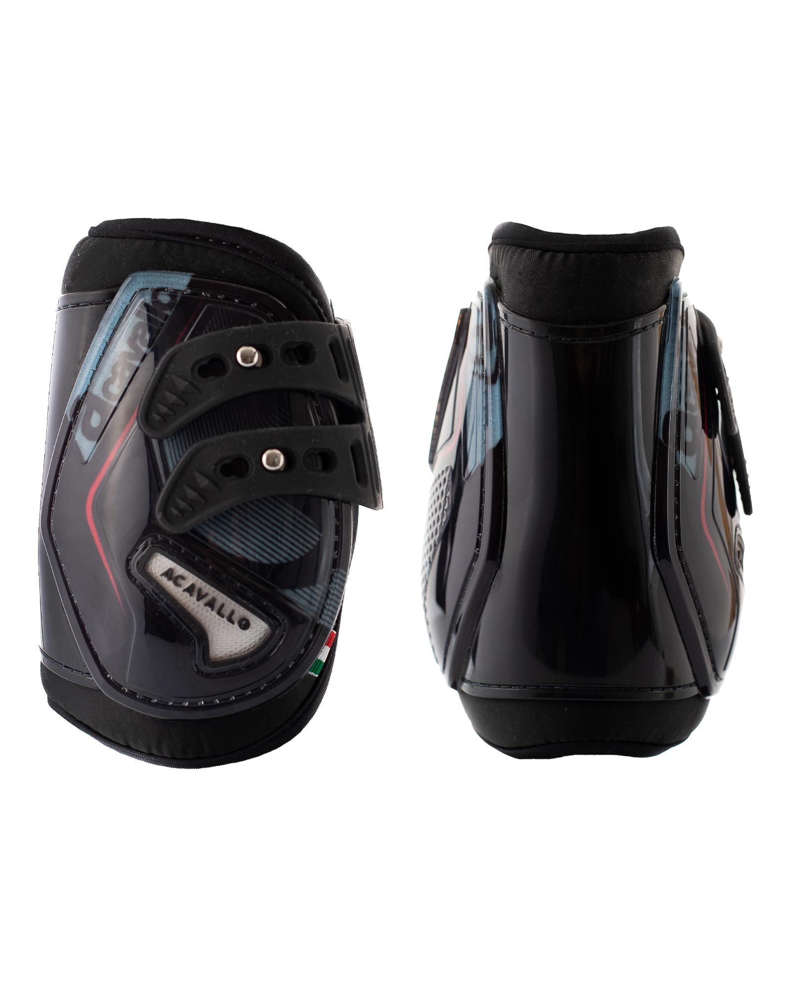 ACAVALLO Opera Streichkappen mit Hartschale, Gel und elastischen Schnellverschlüssen - BLACK / RED