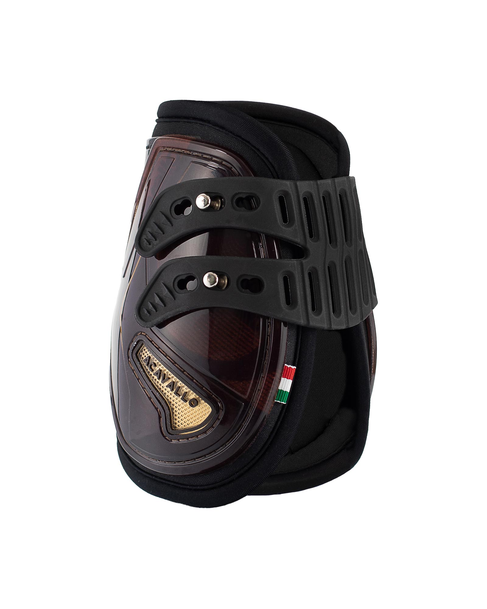 ACAVALLO Opera Streichkappen mit Hartschale, Gel und elastischen Schnellverschlüssen - BROWN / TITAN GOLD