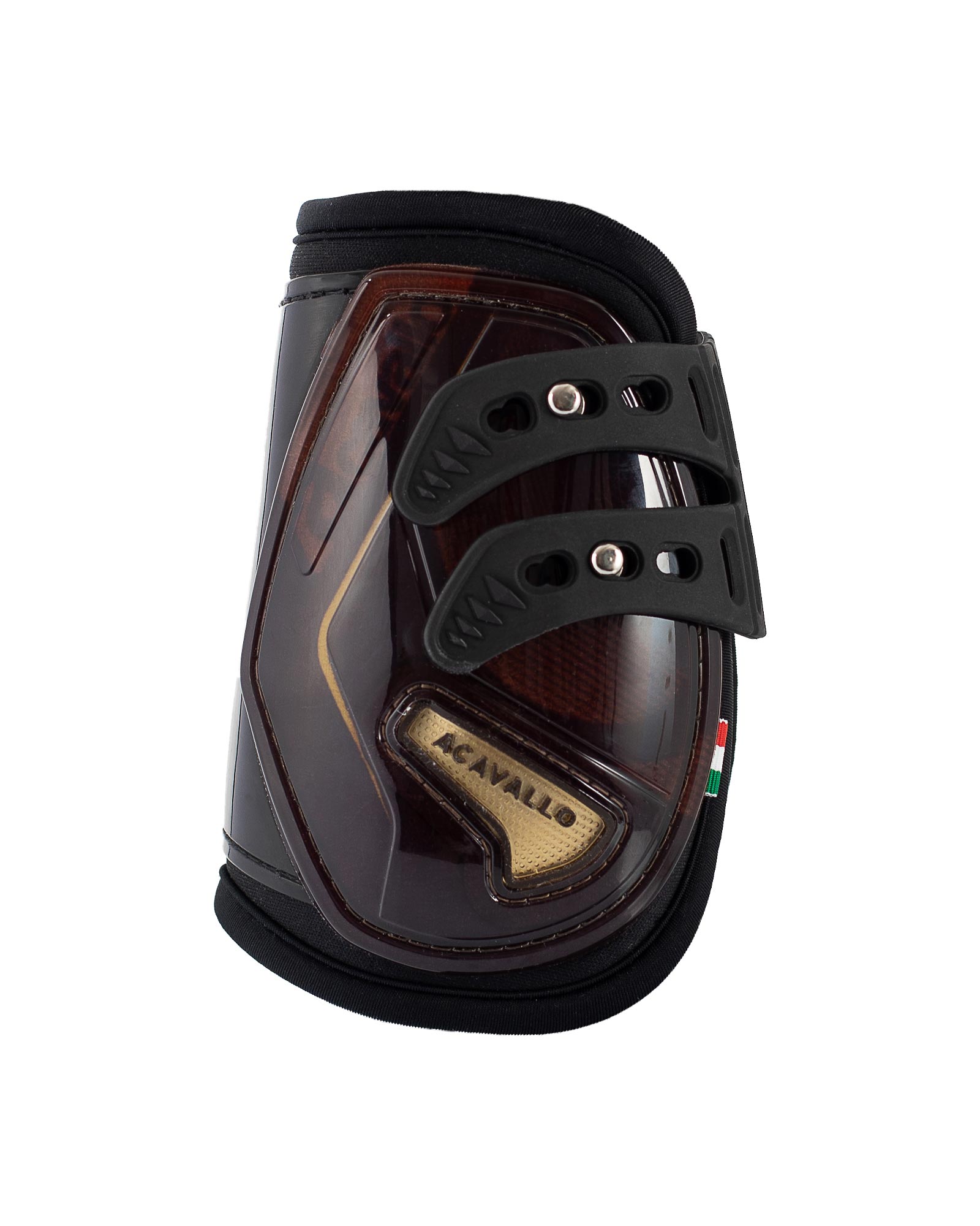 ACAVALLO Opera Streichkappen mit Hartschale, Gel und elastischen Schnellverschlüssen - BROWN / TITAN GOLD