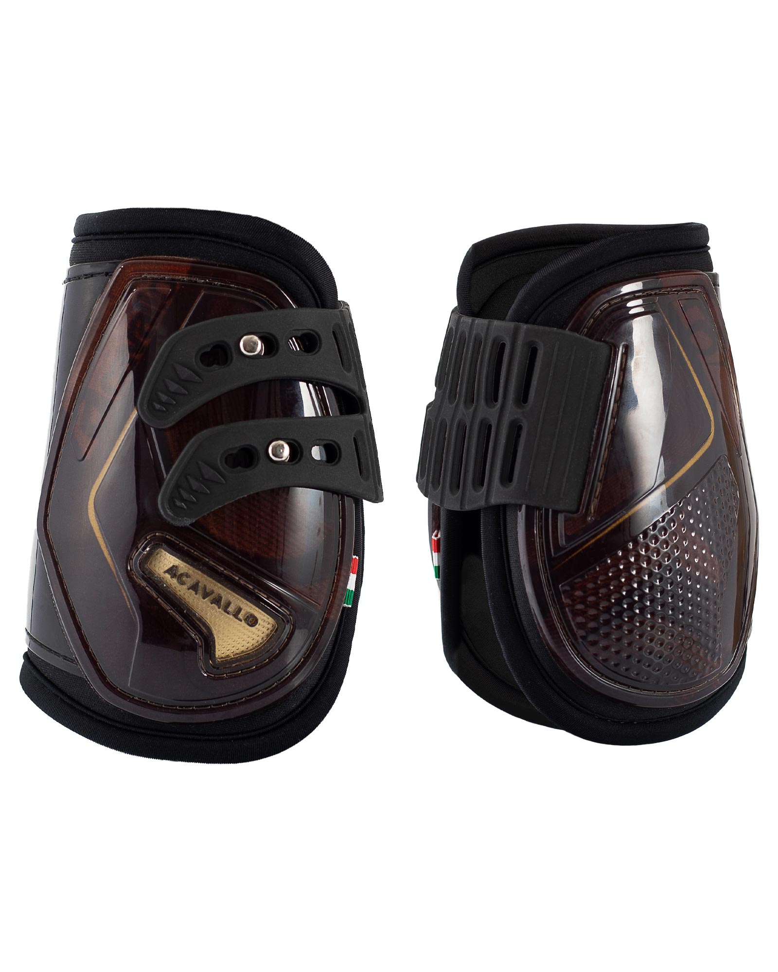 ACAVALLO Opera Streichkappen mit Hartschale, Gel und elastischen Schnellverschlüssen - BROWN / TITAN GOLD