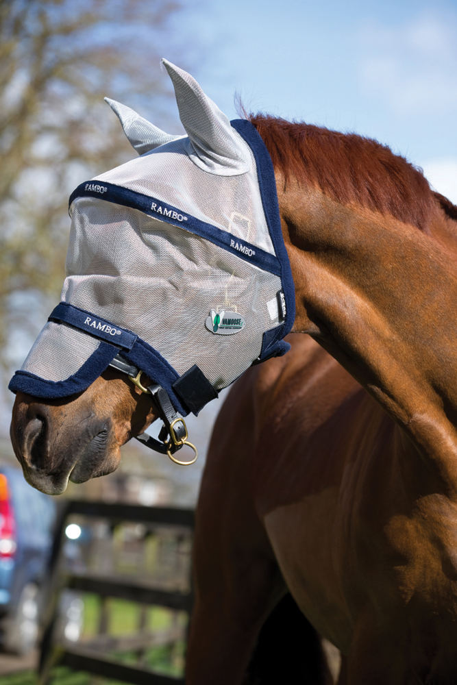 Horseware RAMBO Flymask Plus Vamoose (Silver & Navy)