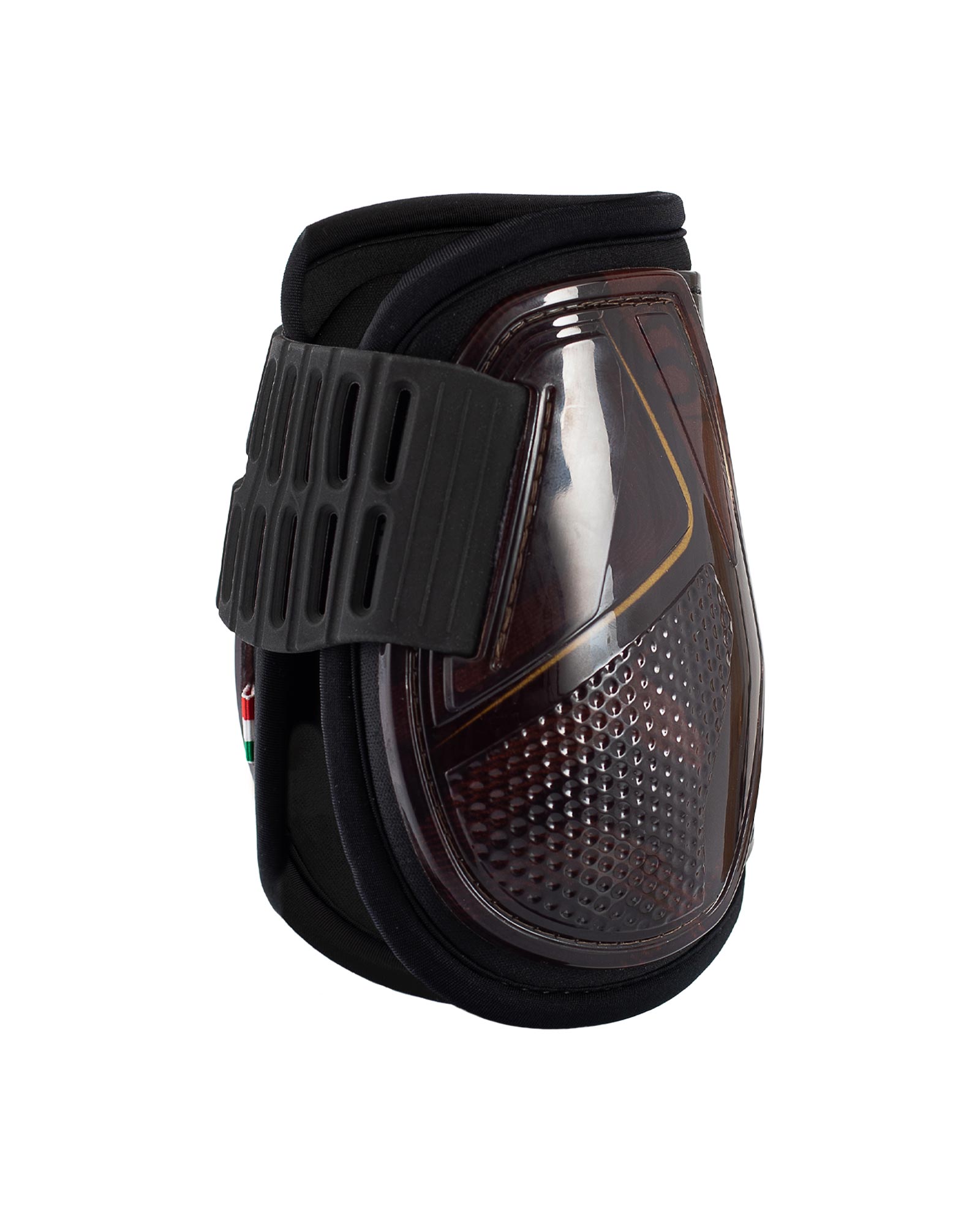 ACAVALLO Opera Streichkappen mit Hartschale, Gel und elastischen Schnellverschlüssen - BROWN / TITAN GOLD